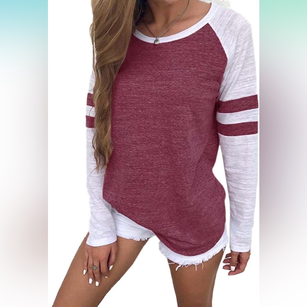 Long sleeve purpleish/pink and white shirt